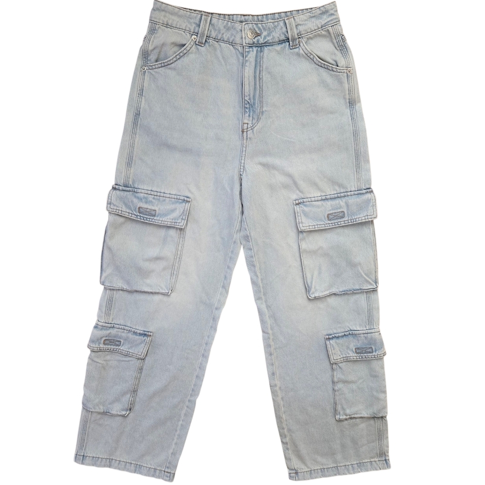 H&M Divided Cargo Jeans Womens Size 4 Blue Light Wash 100% Cotton Zip Fly